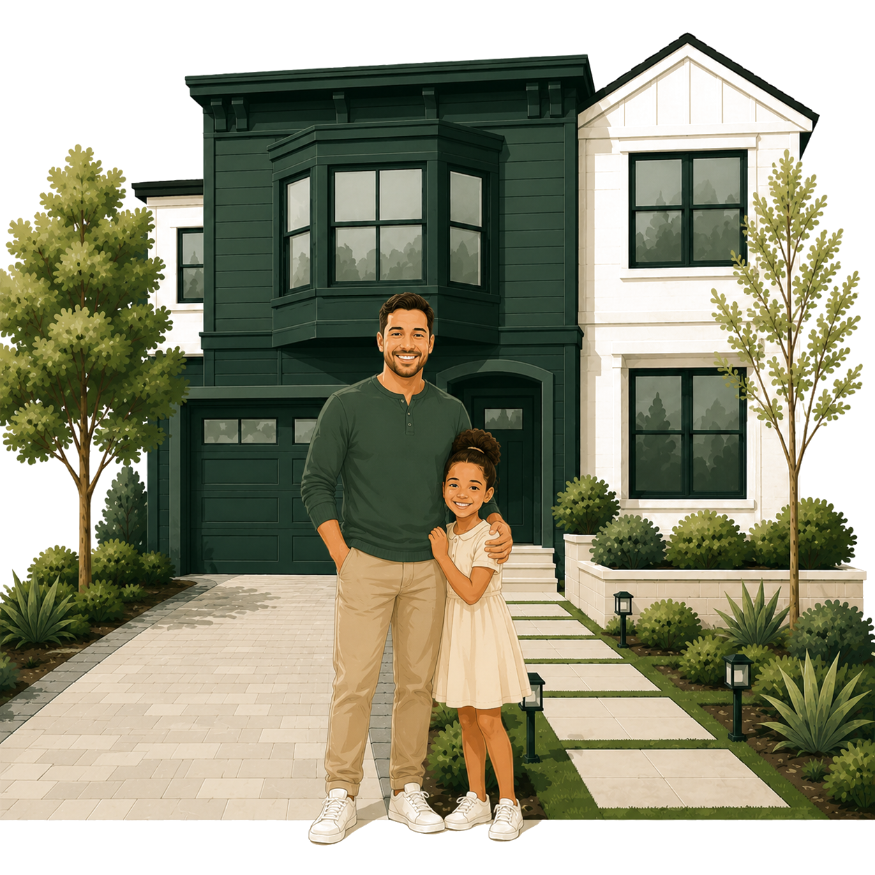 Marcus Brennan and his daughter in front of their Austin rental