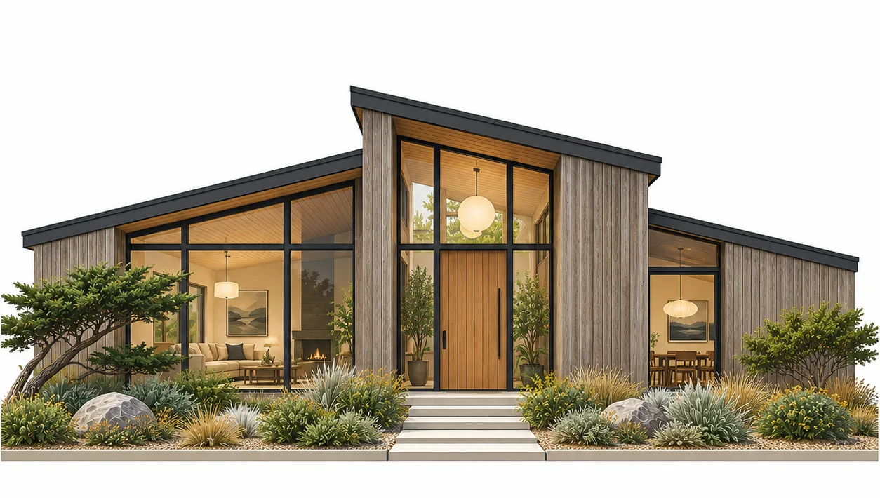 A modern home reconstructed from the actual property