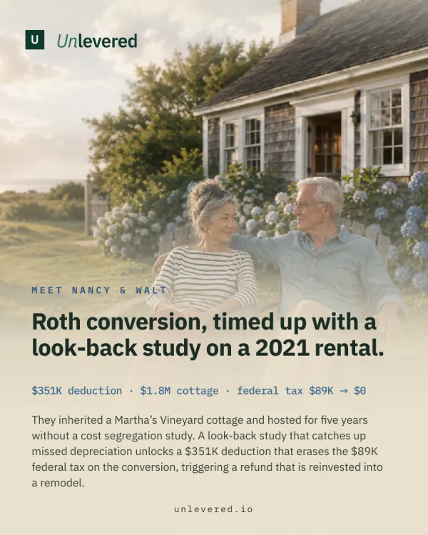 Cover of the Nancy and Walt lookback case study: a 2021 rental caught up with Form 3115