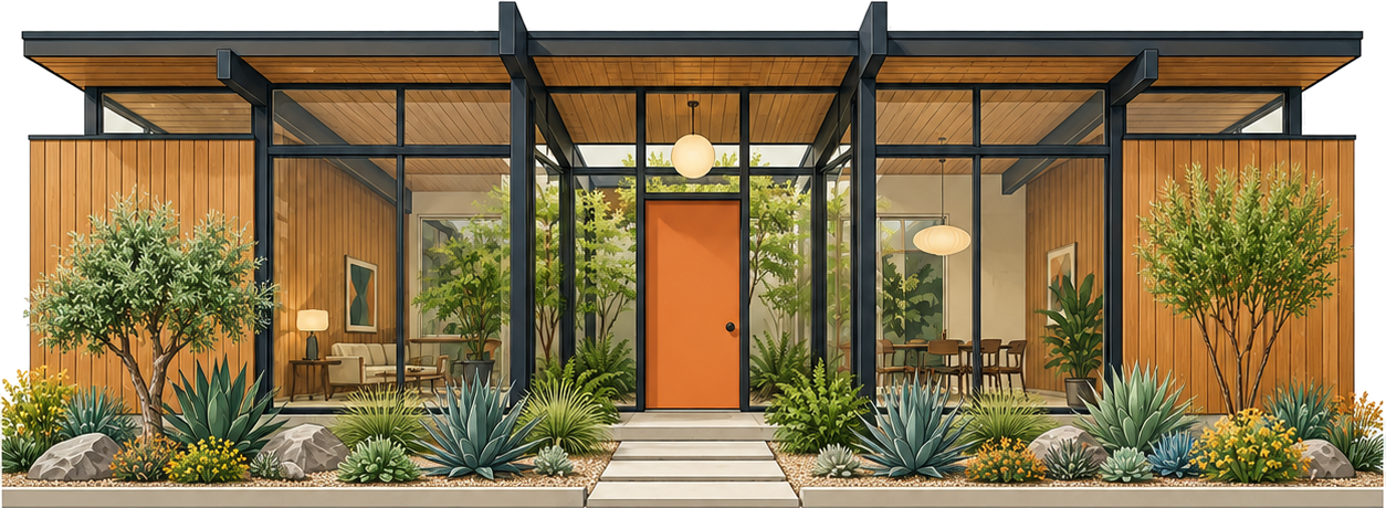Mid-century modern short-term rental, the kind of property whose first-year cost segregation deduction offsets equity-comp taxes