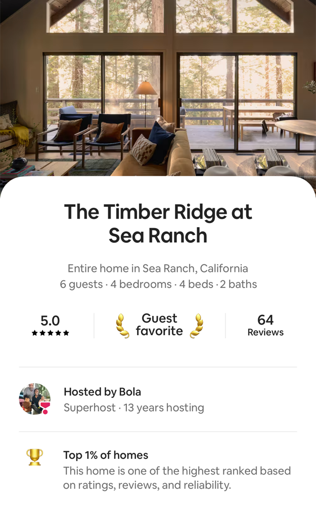 The Timber Ridge at Sea Ranch, California — Superhost, 64 reviews