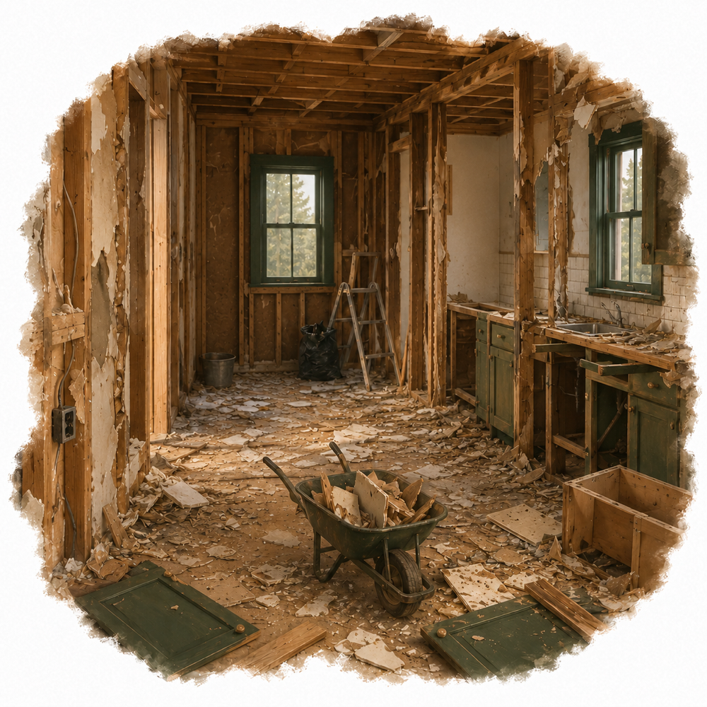 A property mid-remodel, studs exposed