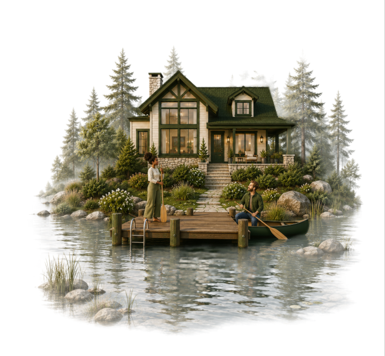 A lakeside cabin in the woods